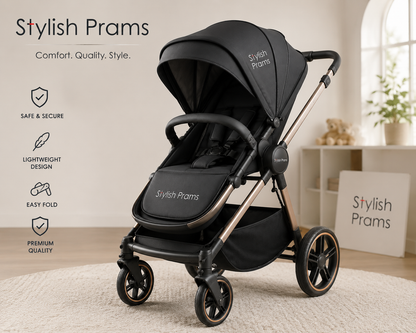 Stylish Prams Black Rose Gold Stroller
