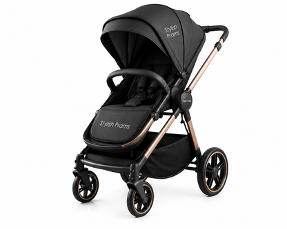 Stylish Prams Black Rose Gold Stroller